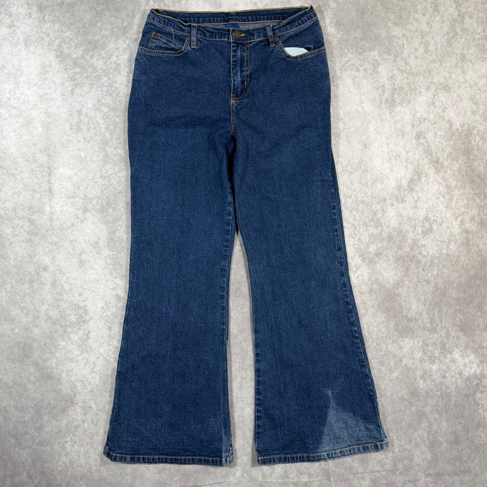 High Sierra Womens Flare Leg Jeans Dark Wash Size 12+ Blue Denim Retro Y2K